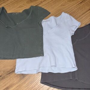 Aerie Crop Tops Set - Green, Gray, White